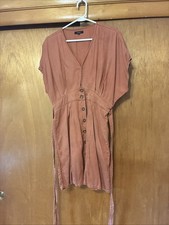 Quince Women Vintage Wash Tencel Button Front Dress Terracotta M