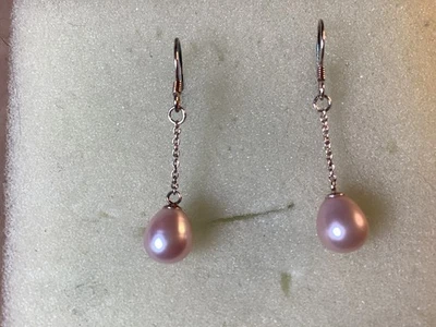 925 Silver & Cultured Pearl 35mm Drop Earrings Stamped 925 To Hooks - Image 1 of 4