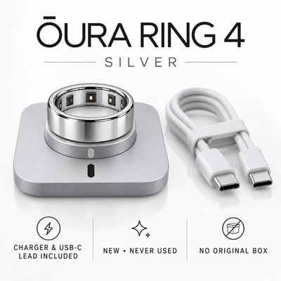 Oura Ring 4 Silber Smart Ring Größe 7 mit Ladegerät & Kabel Brandneu