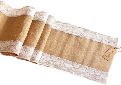 AmaJOY1pc 12x70 Inch (30cmx 180cm) 30cmx 180cm, Burlap Color and White Lace 