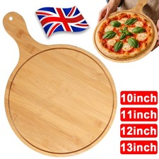 Round Wooden Pizza Serving Tray with Handle Cutting & Chopping Board Durable