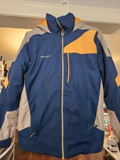 Obermeyer Boys XL 18 Ski Jacket Blue Yellow Gray Hooded Zip Winter Outdoor