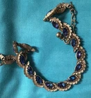 Vintage Art Deco Trifari Choker Necklace Gold Tone Blue Stones Jewelry