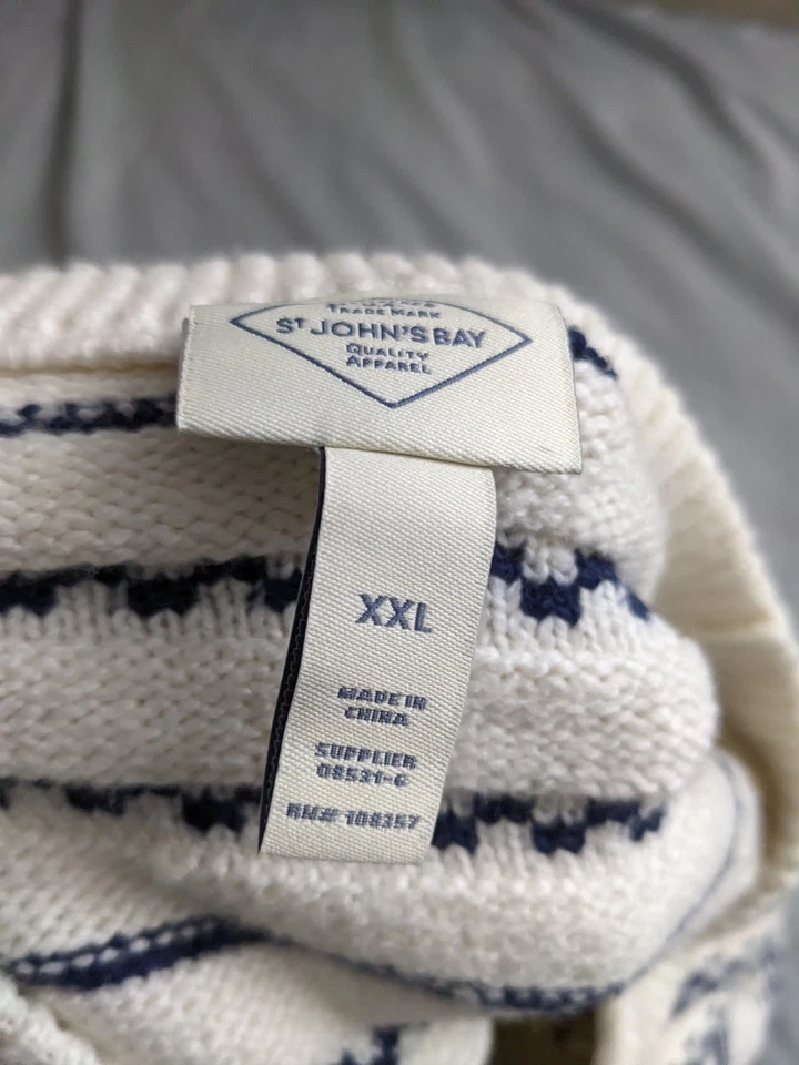 Suéter feminino St John Bay tamanho 2XL bege listrado puff manga curta malha macia - Imagem 4 de 4