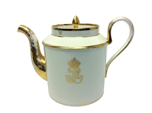 Sevres 1845 Gold Crown White Porcelain Teapot Tea Pot Louis Philippe Crested