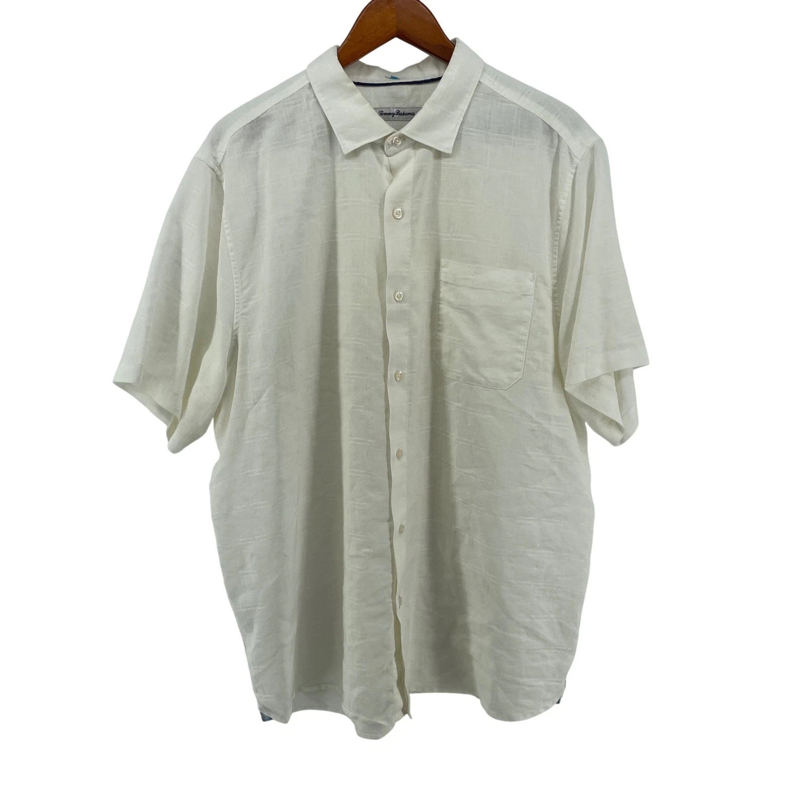 Tommy Bahama Linen Blend Shirt Mens XL White Short Sleeve Textured Camp Vacay