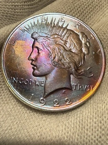1922 Liberty Peace 90% Silver Dollar Lustrous AU+  No Mint Mark Toned