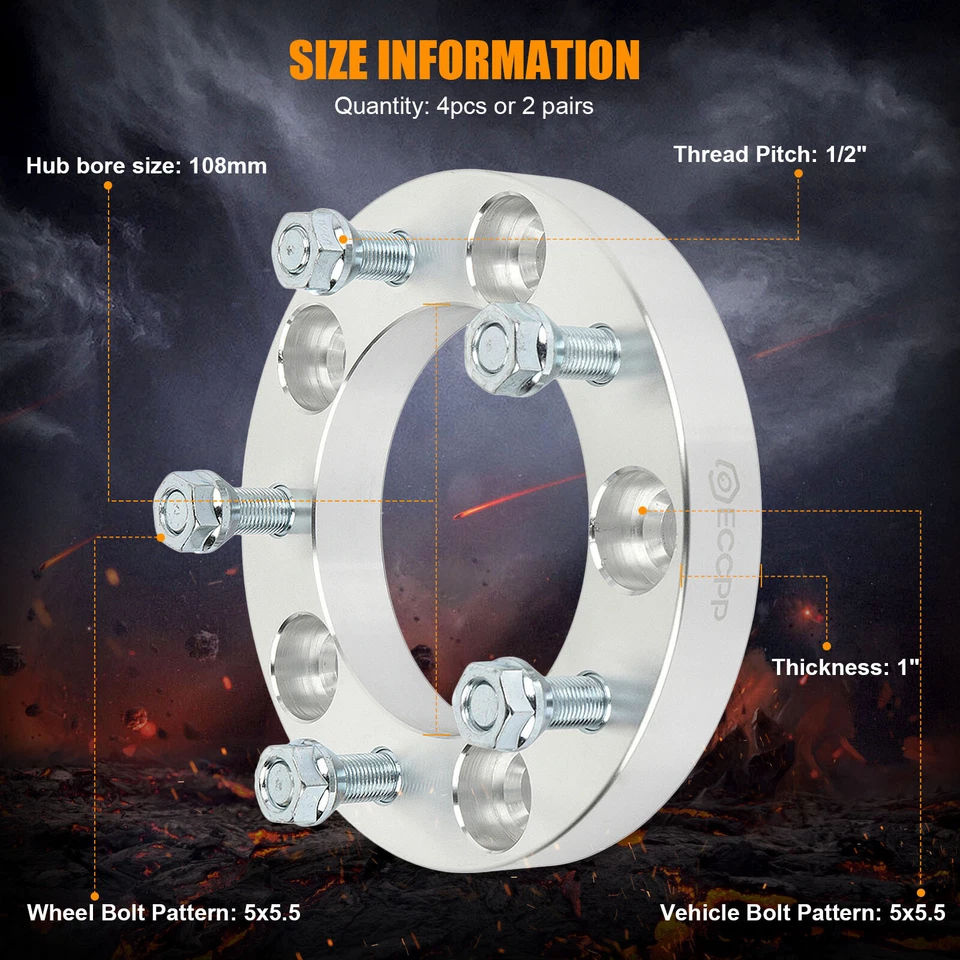 MIROZO 4 pcs 1" 5x5.5 1/2" studs wheel spacers for Ford D150 E-150 Jeep CJ3 - Image 2 of 4