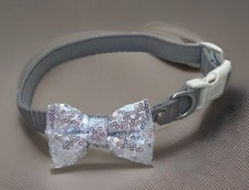 NEW Dog Haus Silver Sequin Bow Dog Collar Size Large Pet Fancy Wedding Gift