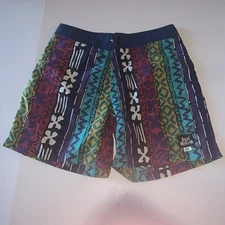Deadstock NWOT LOCAL MOTION 90s Swim Trunks Shorts SZ 28 Multicolor Geometric