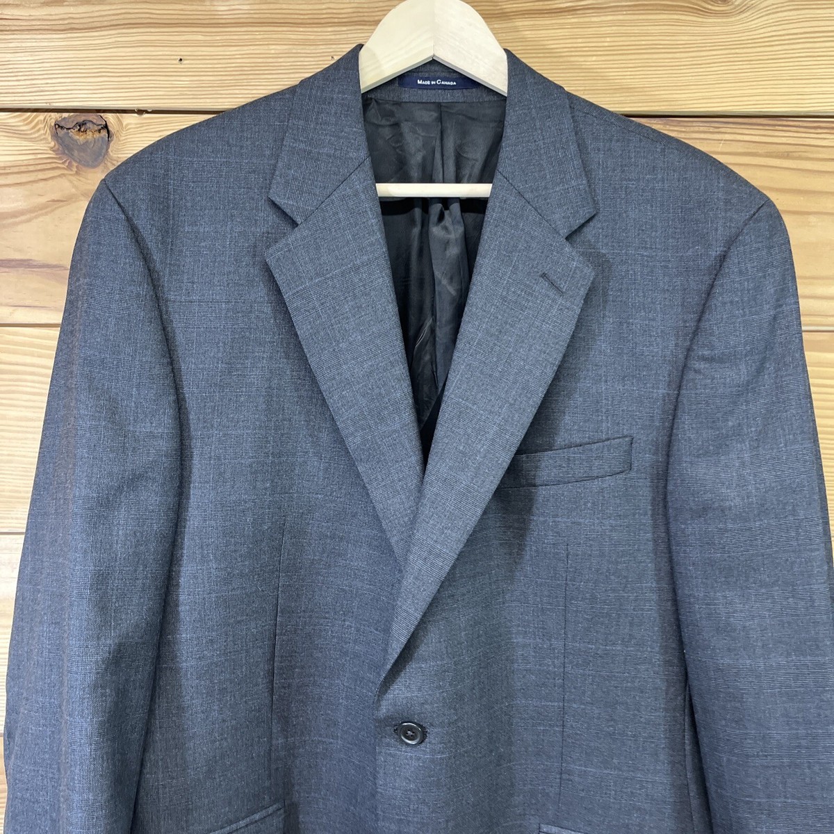 Chaps Ralph Lauren Suit Jacket 44T Tall Gray Blue Glen Check Wool