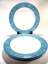 STEELITE INTERNATIONAL Dinner Plates Set of 4 Heavy Teal Rim 11.5" England