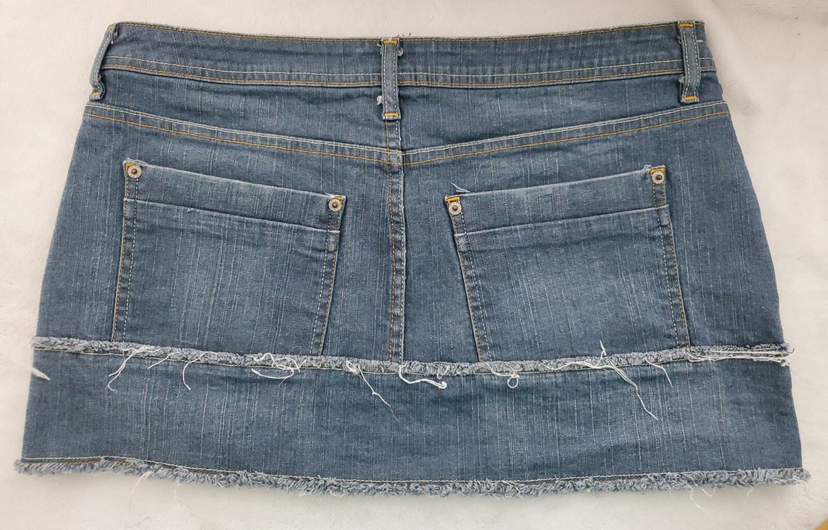 【Anyone more】Damage Vintage Black Blue Denim Mini Skirt Almost Famous Dark Modern Blue Stretch Denim Mini Skirt 11