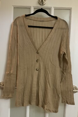 Intimissimi - Silk Blend Ribbed Camel Cardigan/Coastal Granny Layering - Large