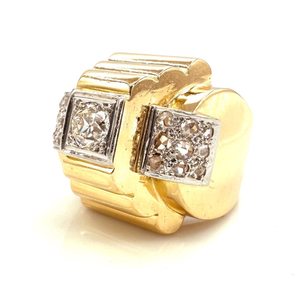 Bague Or 18 Carats - Style Tank Avec Diamants 0,61 Carat - 22,12 G Taille 53