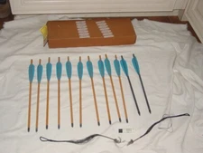 Vintage True Flight Arrow Set of 12 Blue 16 ". Wood 16 1/4 Long Aluminum 14 3/4