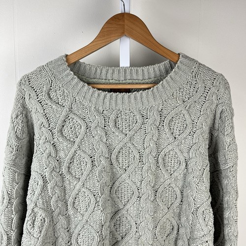 Pol Chenille Sweater Womens Large Sage Green Cable Knit Pullover Chunky - Picture 2 of 6