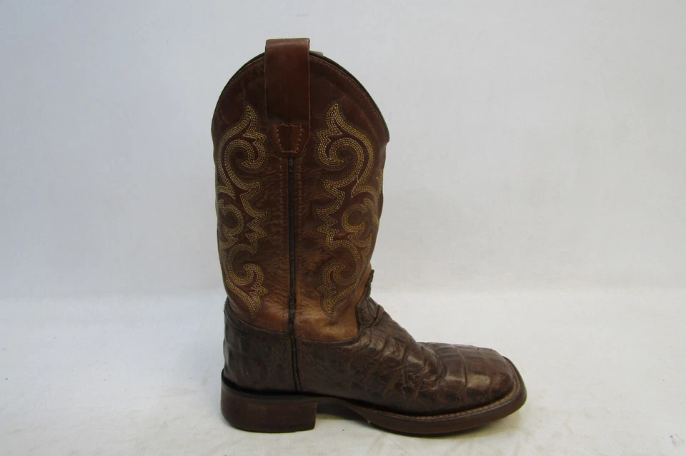 Old West Youth Sz 12.5 D Brown Alligator Print Leather Cowboy Boots - Image 4 of 4