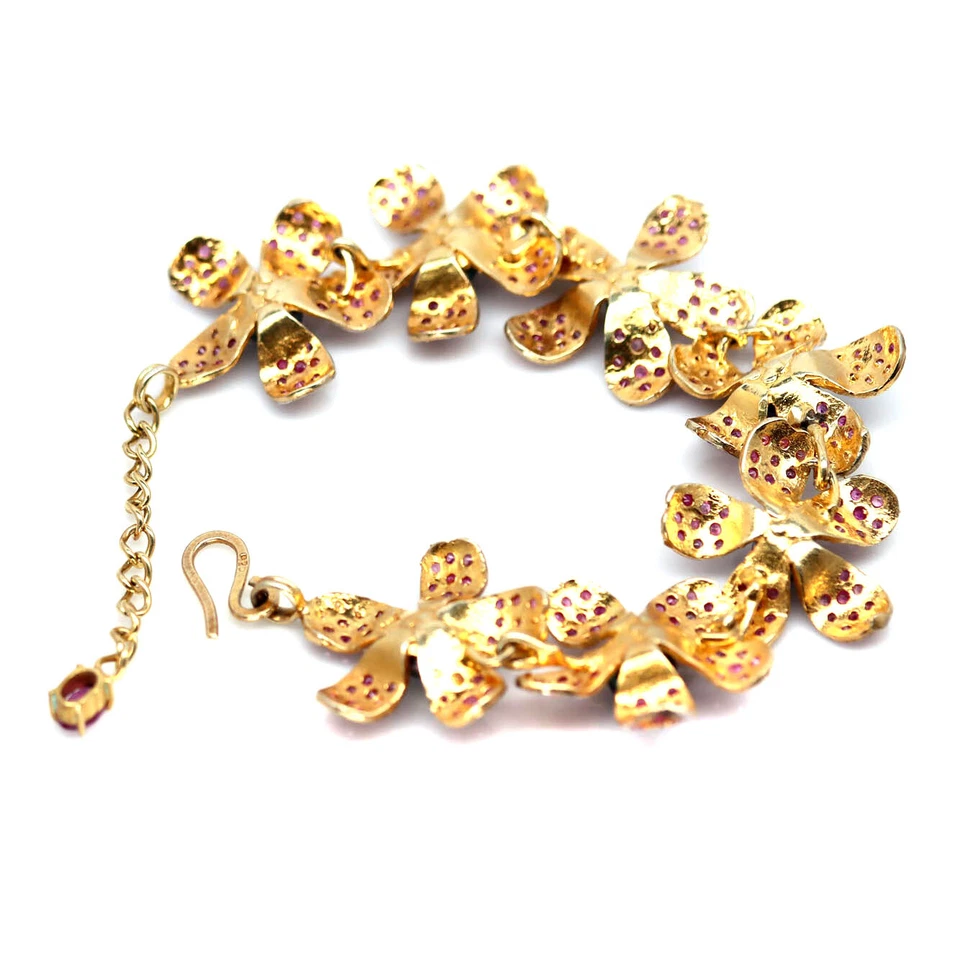 925 Sterlingsilber 6 Mm. Grau Perle & Rosa Saphir Blume Armband 21.6cm - Bild 4 von 4