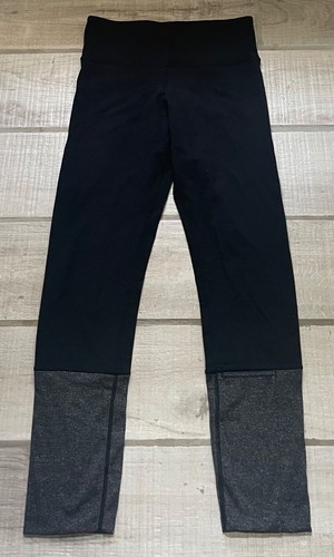 Lululemon Women’s Leggings Size 4 Low Rise Grey Gray Ribbed Trim 7/8 Black