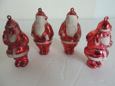 4 Vintage Metallic Hard Plastic Santa Claus Christmas Tree Ornament Decoration