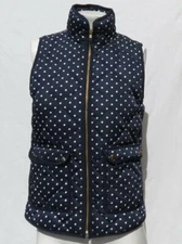 $108 J CREW Women’s Navy Polka Dot Quilted Down Zip Puffer Vest Jacket US XXS XS