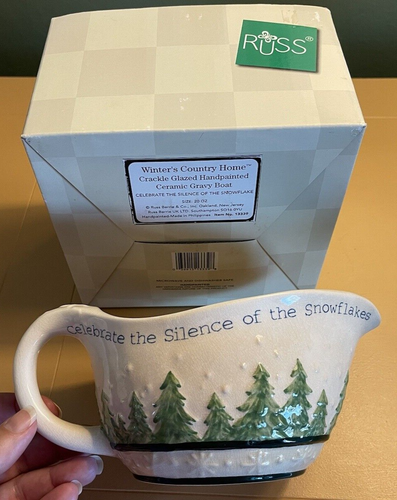 RUSS BERRIE CERAMIC GRAVY BOAT CELEBRATE THE SILENCE OF THE SNOWFLAKE NEW w/BOX - Picture 4 of 8