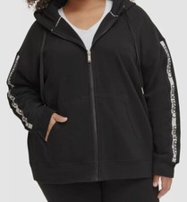 Calvin Klein Women's Black Logo Stripe Full Zip Hoodie Sweater Plus Size 1X
