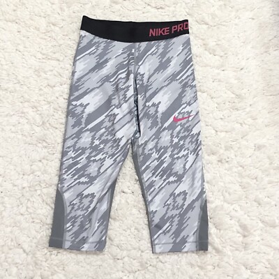 Nike Pro Dri Fit Static Printed Cropped Capri Leggings Grey medium