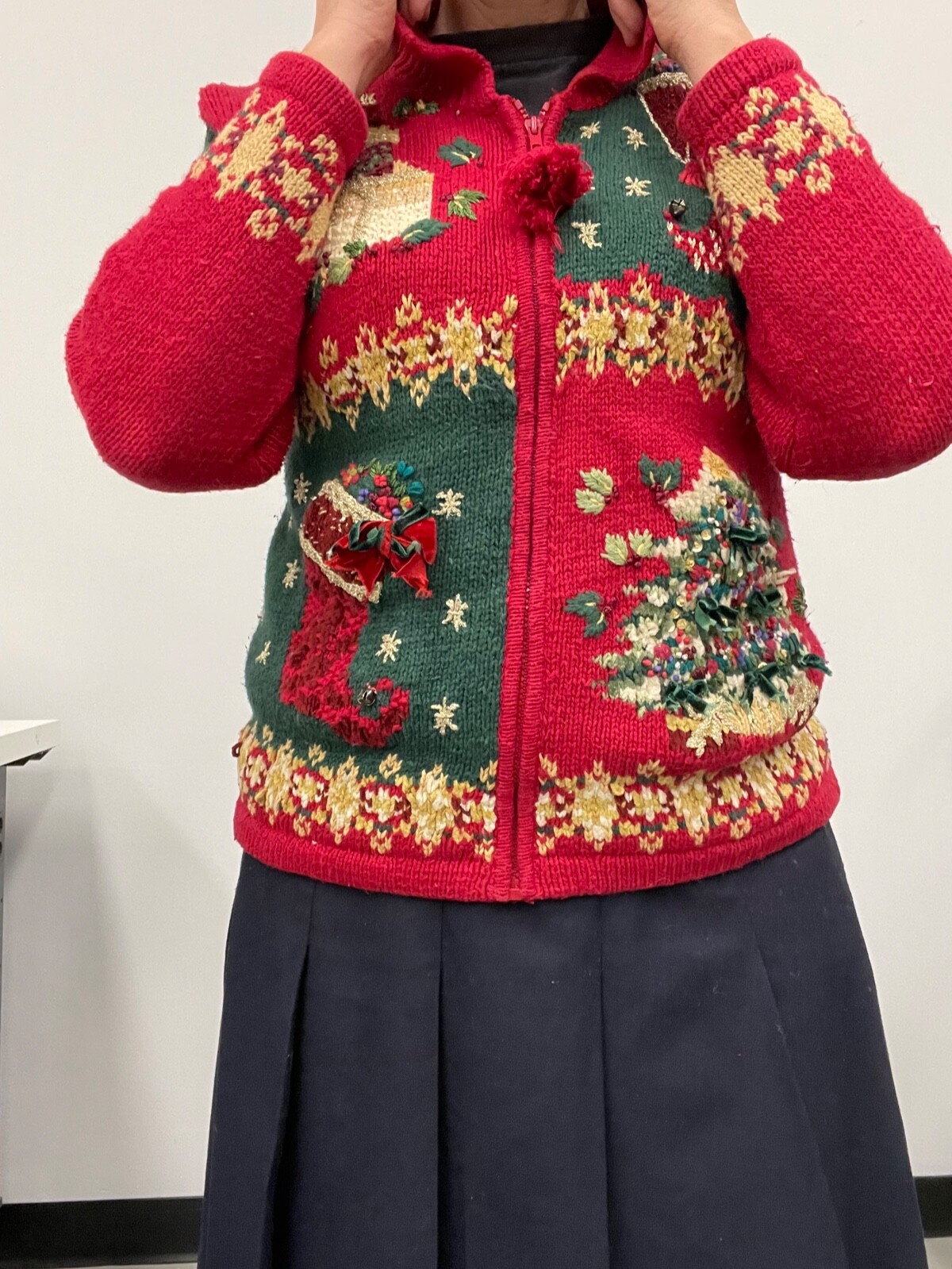 Tiara International Vintage Christmas Sweater Embroidered Holiday Knitted Zip M eBay