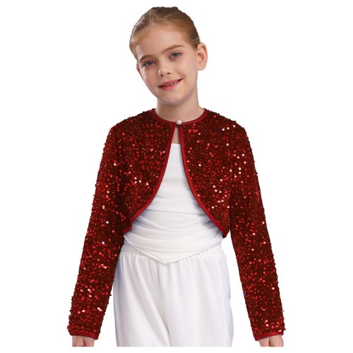 Girls Cardigan Ceremony Wrap Top Pageant Outerwear Wedding Shrug Sequins Coat - Picture 30 of 80