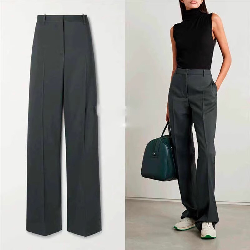 Pantalone donna primavera autunno vita alta lana casual dritto gamba larga LA FILA