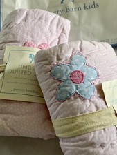 2 Pottery Barn Kids PB Quilted EURO SHAMS Patchwork Girls Pink Floral Blue Back