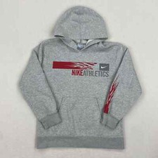 Vintage Nike Hoodie Size Youth Medium Grey Spellout Swoosh Flames Athletic Y2K