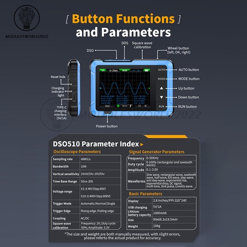 FNIRSI DSO153/DSO510 Generatore di segnale oscilloscopio/LCR-P1 tester transistor - Foto 7 di 55