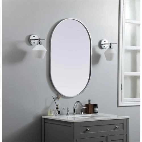 Elegant Decor Asha 24x36" Oval Modern MDF Wood/Iron Mirror in Silver - Picture 10 of 11