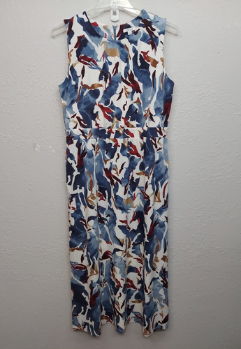 Chicos Maxi Dress Womens 2 Blue Artsy Stretch Abstract Print Sleeveless Long