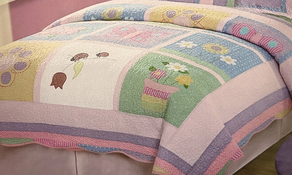 Juego de edredón doble Anna’s Dream - Mariposa Ladybug jardín floral niñas 2 piezas ropa de cama Foto 2 de 2