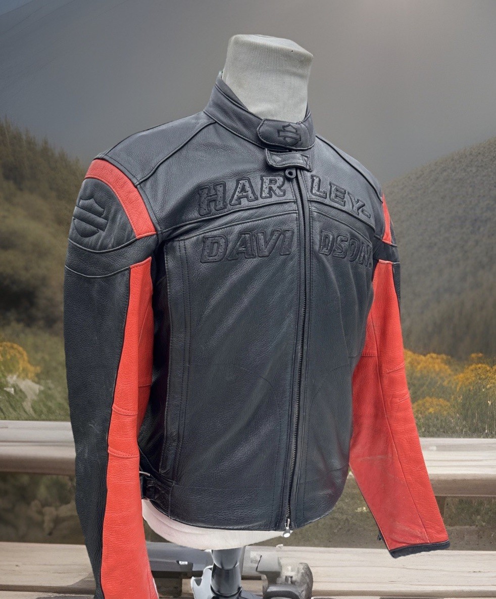 Harley Davidson Men Racing Leather Jacket Black Red Medium | eBay