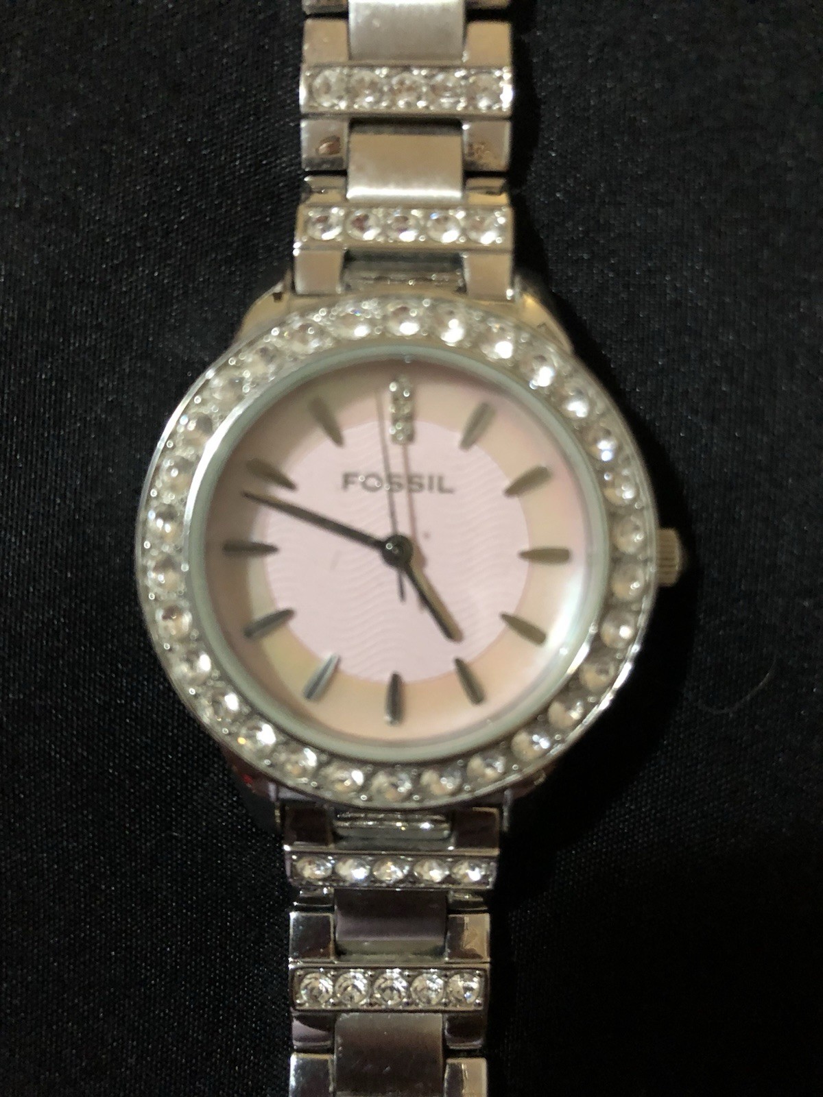 Fossil Women's Silver Tone Pink Face Watch With Rhinestones