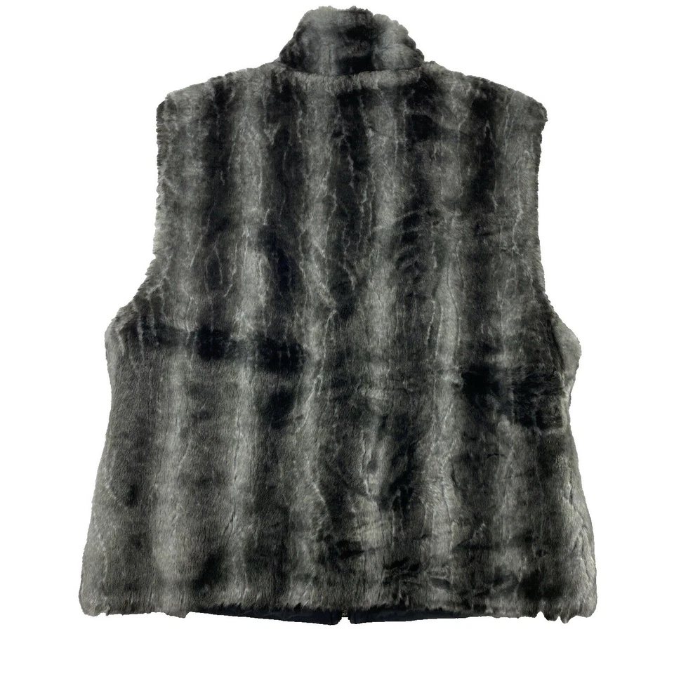 Chaleco de piel sintética gris para mujer talla grande reversible negro resistente a la intemperie con cremallera Foto 2 de 4