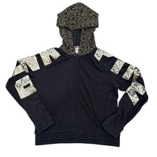 Victoria's Secret PINK Black Gold Sequin Sleeve Full Zip Hoodie Sweatshirt Sz M