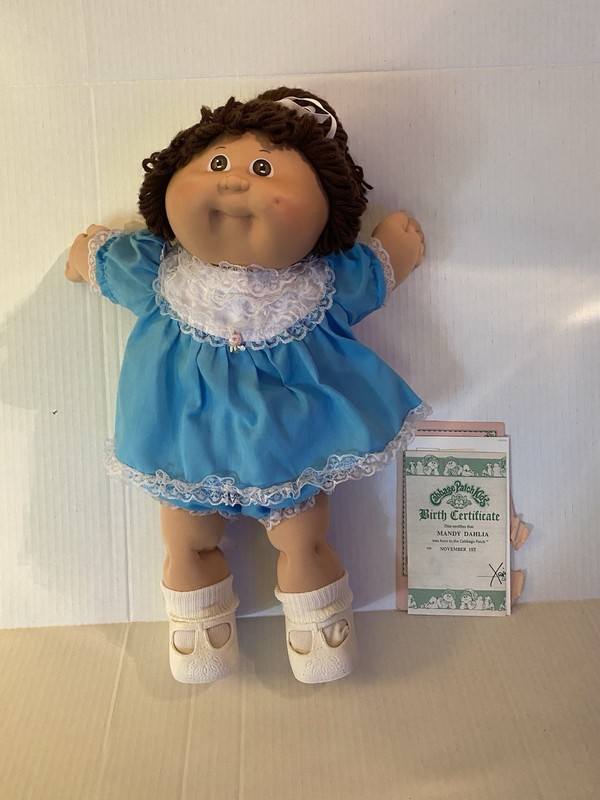 Cabbage Patch Kids HM 3 brunette Girl  Birth Cert frilly dress complete 1985