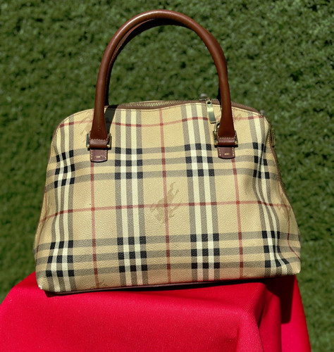 Authentic Burberry Piccadilly Haymarket Nova Check Top Handle Satchel Bag Brown