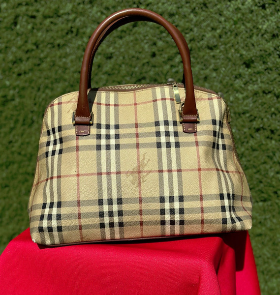 Authentic Burberry Piccadilly Haymarket Nova Check Top Handle Satchel Bag Brown