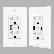 20A GFCI Outlet with Dual USB Ports (Type A+C), Self-Test GFI Electrical Outlet