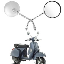 Pair Motorcycle Chrome Round Rearview Side Mirrors For Vespa PX 125 Scooter