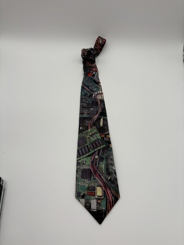 Vintage Ralph Marlin Neck Tie Mens Multi Computer Circuit Board 100% Polyester - Picture 2 of 7