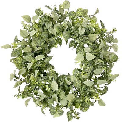 wwmira 22 Inch Textured Eucalyptus Leaves Wreath, Realistic Spring Green 