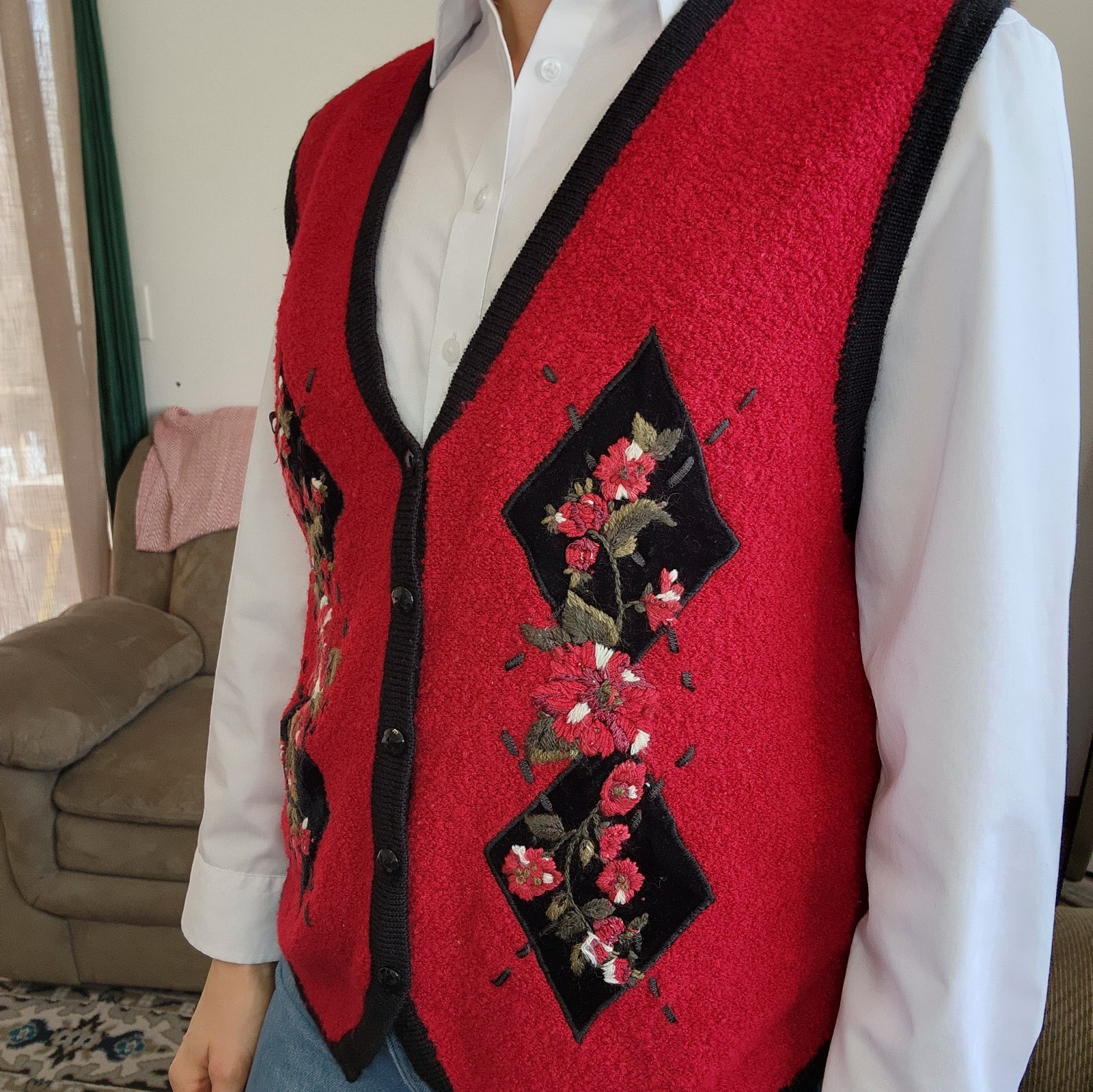 Koret Floral Embroidered Button Down Sweater Vest… - image 3
